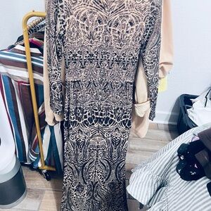 Betsy & Adam Black and Cream Long Sleeve Dress